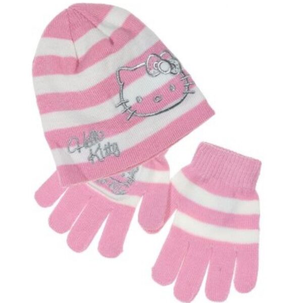 Комплект Шапка и ръкавици HELLO KITTY за момиче в розово и бяло