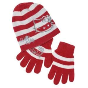 Комплект Шапка и ръкавици HELLO KITTY за момиче в червено и бяло